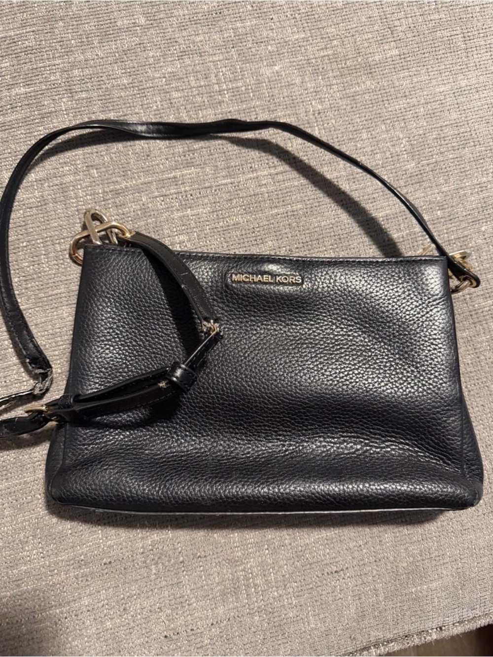 Michael Kors Black Pebbled Leather Shoulder Bag with Gold Hardware